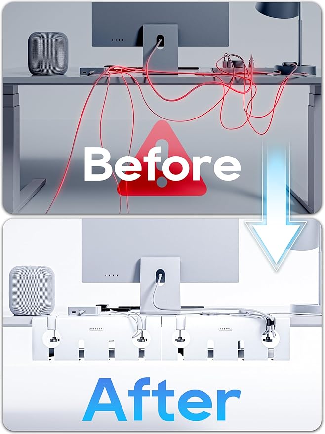 NODOCA No Drill Under Desk Cable Management Tray, 17'' Wire Management, Punch-Free Clamp on, Metal Cable Tray, Wire Organizer
