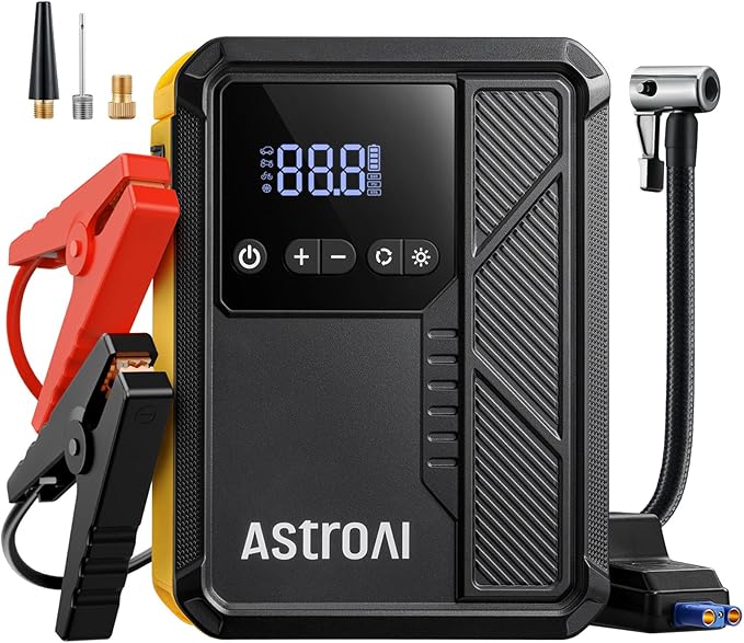 AstroAI Beta822 3000A Jump Starter with Air Compressor, 150PSI Portable Tire Inflator with Auto-Shutoff, 12V Car Battery