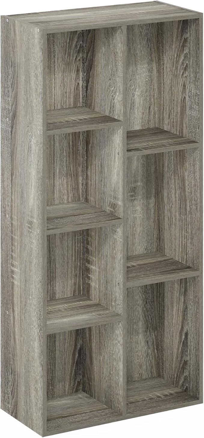 Furinno LUDER Book Shelf, 7-Cube Bookshelf, Bookcase with Open Shelves, 9.4 x 19.5 x 41.7, Easy Assembly, for Living Room, Be