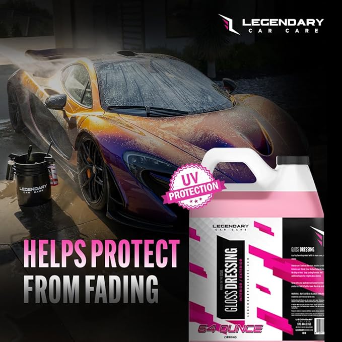Legendary Gloss Dressing 64oz (Half Gallon) - Tire Shine Spray & Plastic Restorer – Water Based & Non-Greasy Interior/Exterio