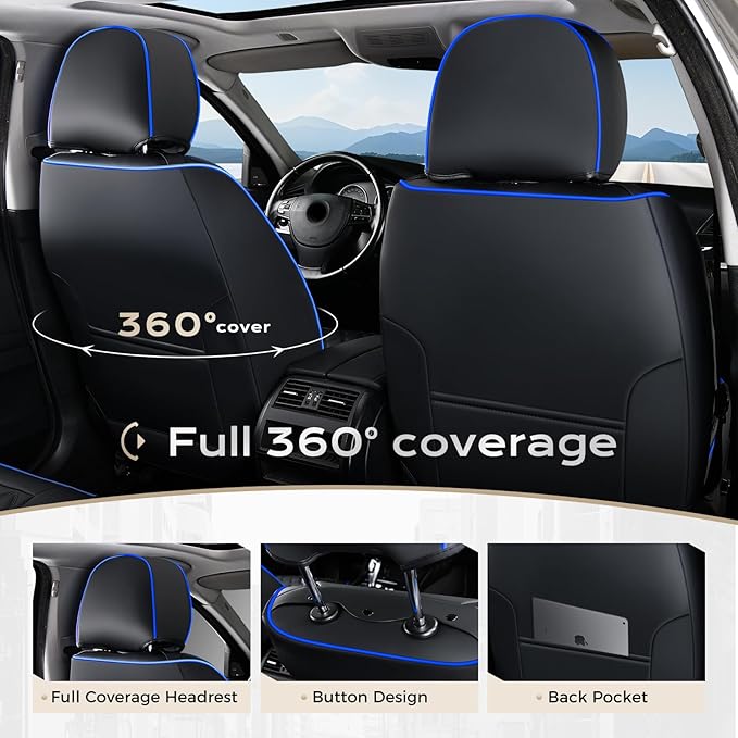 Coverado Full Set Car Seat Covers, Front & Back Luxury Faux Leather Waterproof Seat Covers,Car Seat Protectors, Universal Fit