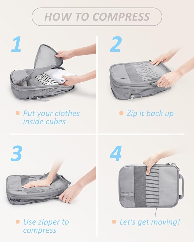 BAGSMART 6 Set /4 Set/2 Set Compression Packing Cubes for Travel, Lightweight Luggage Organizer Bags, Durable Space Saver Bag