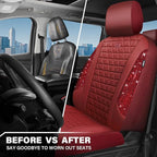 CAR PASS Bling Diamond Burgundy Leather Car Seat Covers for 2 Front Seats Protector, Waterproof Shining Glitter Sparkly Cryst