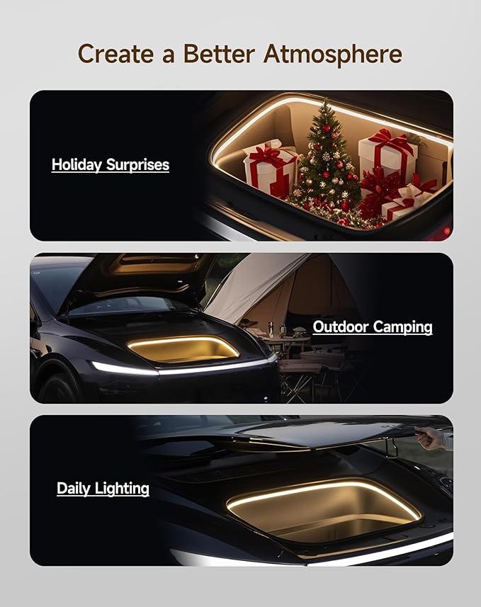 TPARTS Frunk LED Light Strip for New Tesla Model Y Juniper 2025, Flexible Silicone Waterproof Interior Lighting Bar,Tool-Free Installation Tesla Front Trunk Accessories Intelligent Ambient Lights