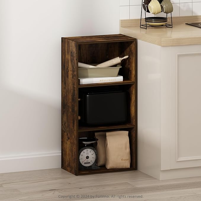 Furinno LUDER Book Shelf, 3-Tier Modern Bookshelf, Open Shelves Bookcase, 9.3" x 16" x 31.4", for Living Room, Bedroom, Home 