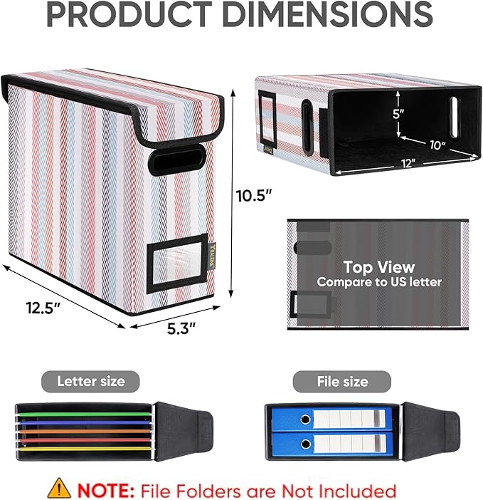 BALEINE File Organizer Box with Lid, Collapsible File Folder Organizer with Plastic Slide, Hanging File Folder Box for Office