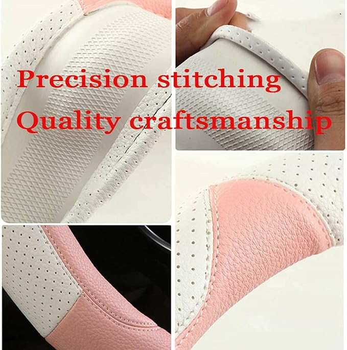 Fashion Cat Ear Leather Steering Wheel Cover Women Girl 15"(38cm) Universal Fit Auto D Shaped Leather Steering Wheel Covers (