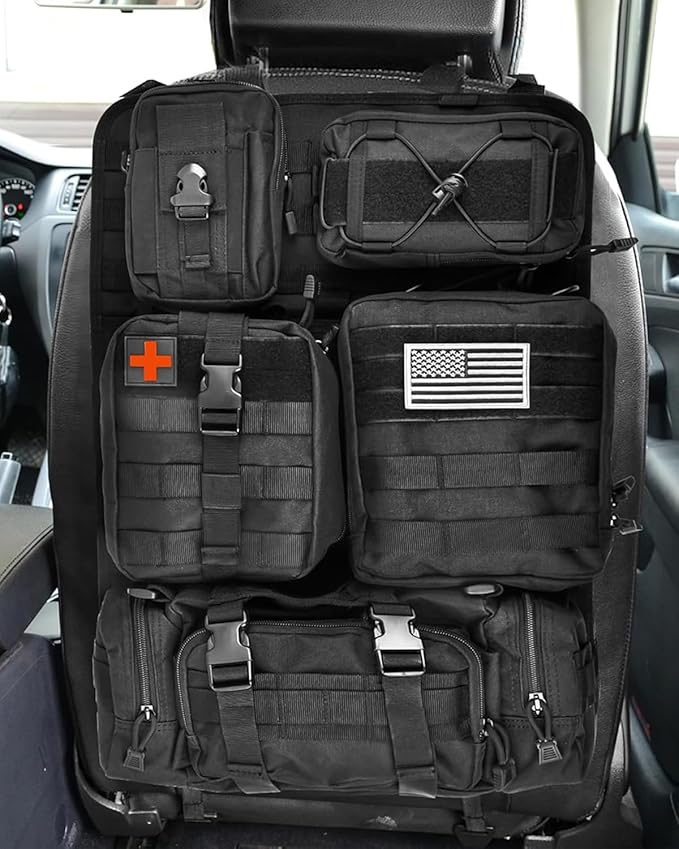 Tactical Seat Back Organizer, Molle Seat Back Organizer Panel With 5 Detachable Multi-Purpose Molle Pouch Fits Car Truck SUV Ford Jeep