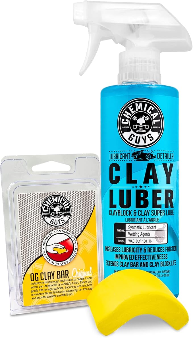 Chemical Guys Clay Bar and Luber Synthetic Lubricant Kit - Light/Medium Duty OG Clay Bar for Removing embedded dirt from Paint, Glass, and Metal, Essential Detailing Accessory - 2 Items