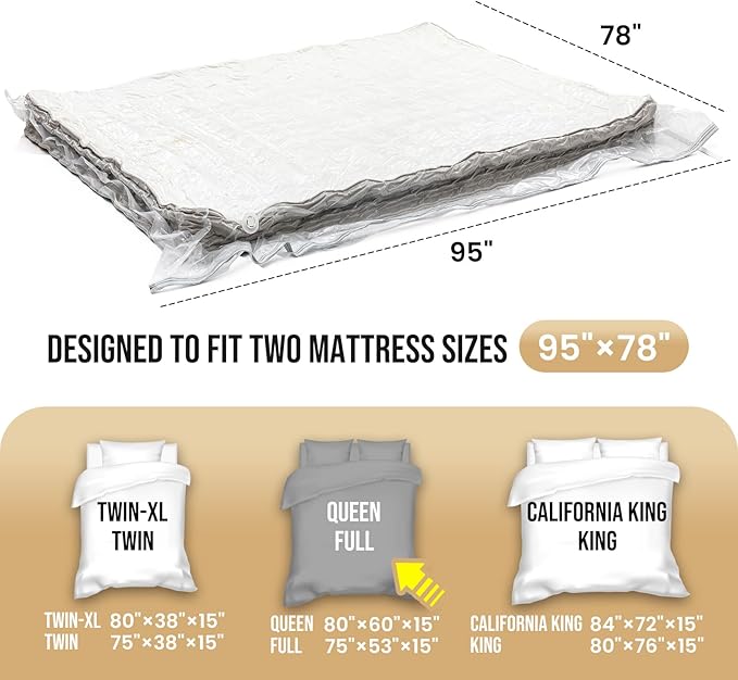 TAILI Mattress Vacuum Storage Bag, Full/Queen Mattress Vacuum Bag with 4 Straps, Sealable Bag for Memory Foam, Latex, Easy Mo