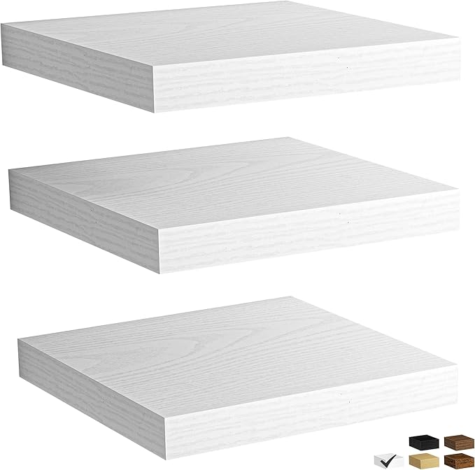 Fun Memories Rustic Floating Wall Shelves, Wall Mounted Wood Storage & Display Shelves for Bathroom, Bedroom, Living Room or 