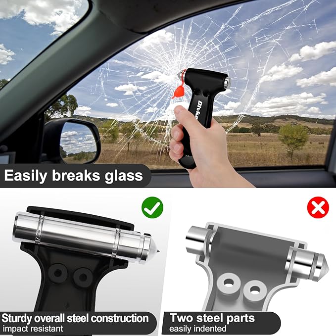 Car Safety Hammer, 3 in 1 Emergency Escape Tool with Window Breaker and Seat Belt Cutter, Window Glass Hammer, Road Trip Esse