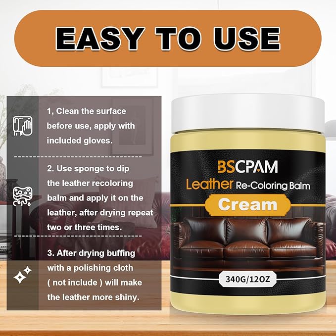 Cream White Leather Recoloring Balm, 12oz Leather Color Restorer for Couches, Leather Repair Kit for Furniture, Leather Dye f