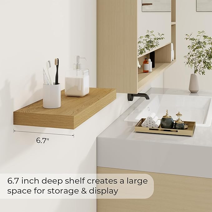 Dreamland 20 Inches Floating Shelves for Wall, 6.7 Inch Deep Floating Shelves Set of 2, Large Display & Storage Shelf, Wall S