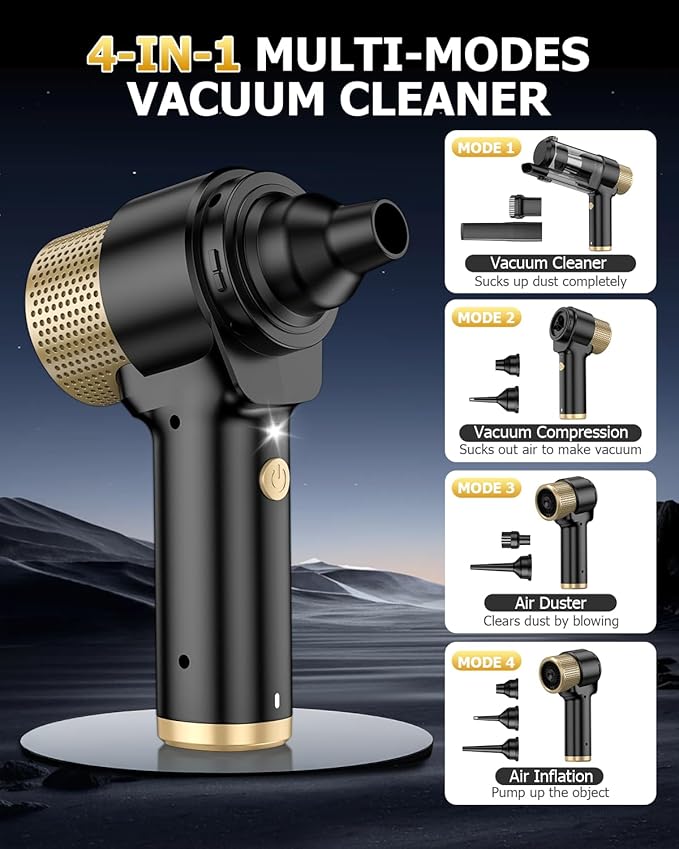 AHNR Handheld Car Vacuum Cleaner Cordless with 16000PA Powerful Suction, 4-in-1 Portable Mini Vacuum Cleaner & Air Duster wit