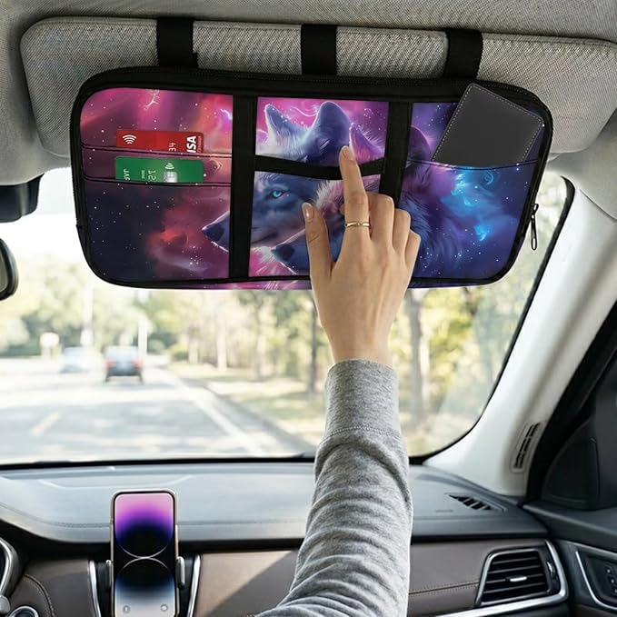 Wolves Car Sun Visor Bag Vehicle Visor Storage Pouch Fits Most Cars,Suvs,Jeeps,Trucks Auto CD Holder with Multi-Pocket