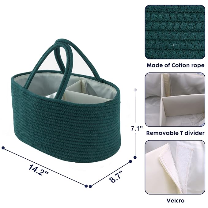 Baby Diaper Caddy Organizer for Girl Boy Rope Nursery Storage Bin Basket Portable Holder Tote Bag for Changing Table Car Trav