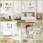 Key Holder Wall Mount, Wooden Adhesive Mail and Key Organizer with Drawer, Small Shelf, 8 Hooks, 2 Installation Methods, Whit