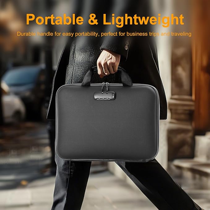 Fireproof Document Box with Lock, Portable Hard-Shell Case Fireproof File Box for Documents, Waterproof Document Box File Org