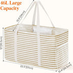Lifewit Extra Large Tote Bag, Reusable Grocery Bags with Metal Wire Frame and Handles, Standing Utility Foldable Shopping Bags for Storage, Picnics, Beach, Laundry, Car, 46L, 1 Pack, Beige