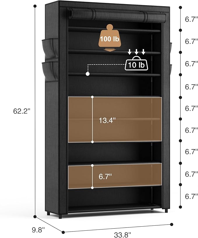 LANTEFUL Shoe Rack with Covers - 10 Tiers Tall Shoe Rack Organizer Large Capacity Shoe Shelf Storage 40 Pairs Space Saving Ve