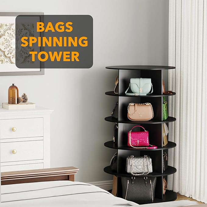 SpaceAid 5 Tier Rotating Shoe Rack Tower, Spinning Shoe Display Lazy Susan, Revolving 360 Shoe Rack Storage Round Carousel, V