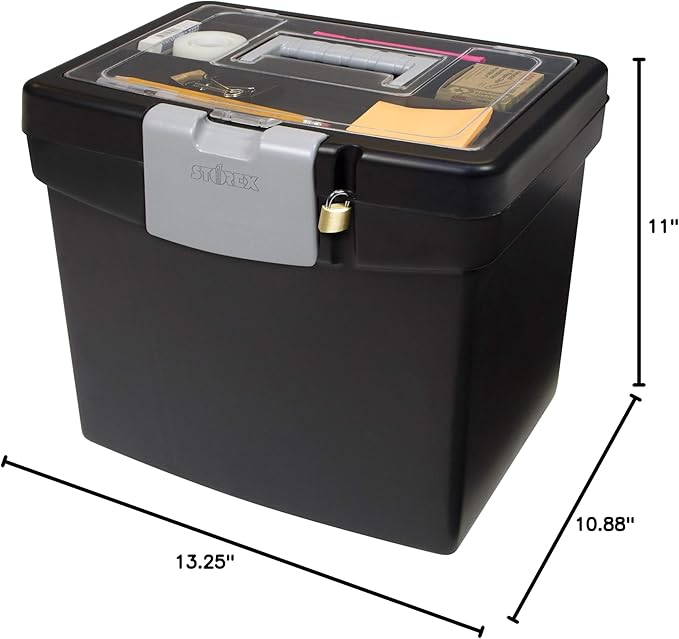 Storex File Storage Box Translucent Storage Lid, Black 1-Pack (61504F01C)