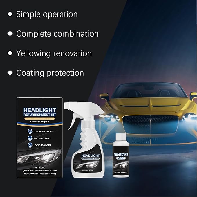 Headlight Cleaner, Headlight Restoration Kit, Automotive Headlamp Restoration Fluid Kit, Q4 Headlight Restoration, for All Ve