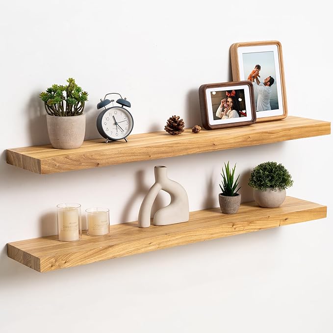 fuqing Floating Shelves for Wall, 36 inch Rustic Solid Elm Wood Floating Shelves, Wooden Wall Shelves with Invisible Heavy Du