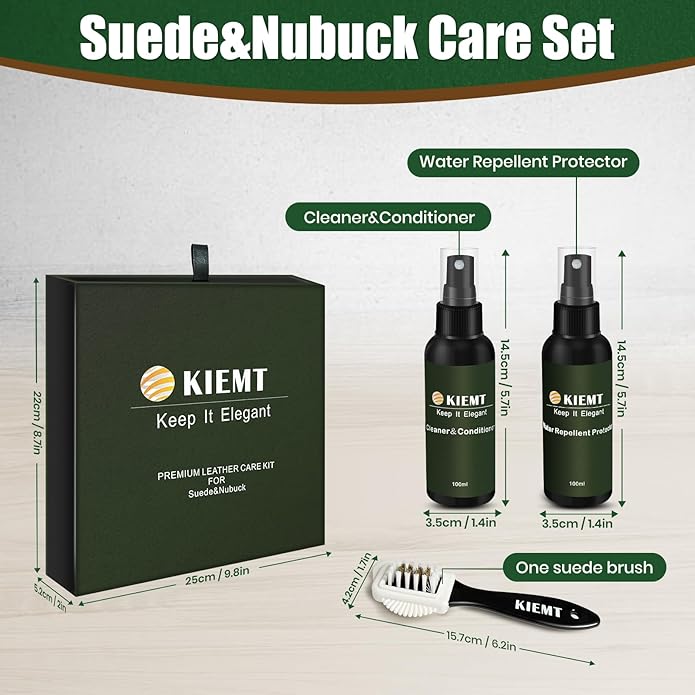 KIEMT Premium Suede and Nubuck Care kit,Leather Cleaner and Conditioner,Suede Protector Spray,Double Face Leather,Suede Clean