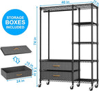 Ulif F3R Heavy Duty Clothes Rack（With Lockable Wheels）Freestanding Clothing Racks for Hanging Clothes，Adjustable Closet Organ