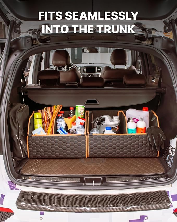 Owleys Rear Cargo Organizer For SUV | Set Of 17.7" & 21.6" Eco-Leather Crates | Foldable Car Storage With Magnetic Lids |