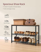 VASAGLE Shoe Rack for Entryway, 3-Tier Shoe Rack Organizer with Storage Shelves and Spacious Top, Freestanding, Adjustable, I