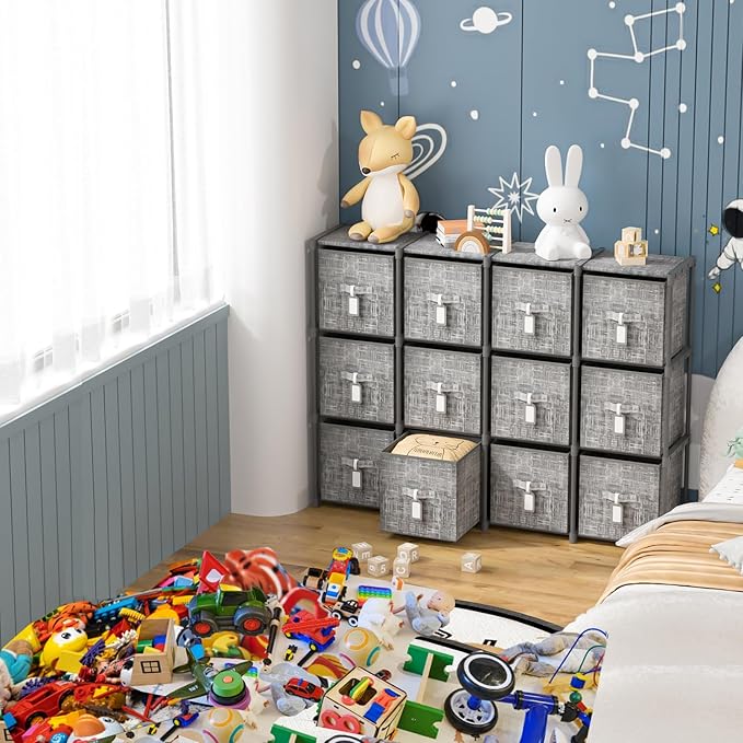 LUKYTOWER Cube Storage Organizer Shelf with Printed Bins + Labels, Cubby Storage Organizer with Bins, Large Capacity Shelves 