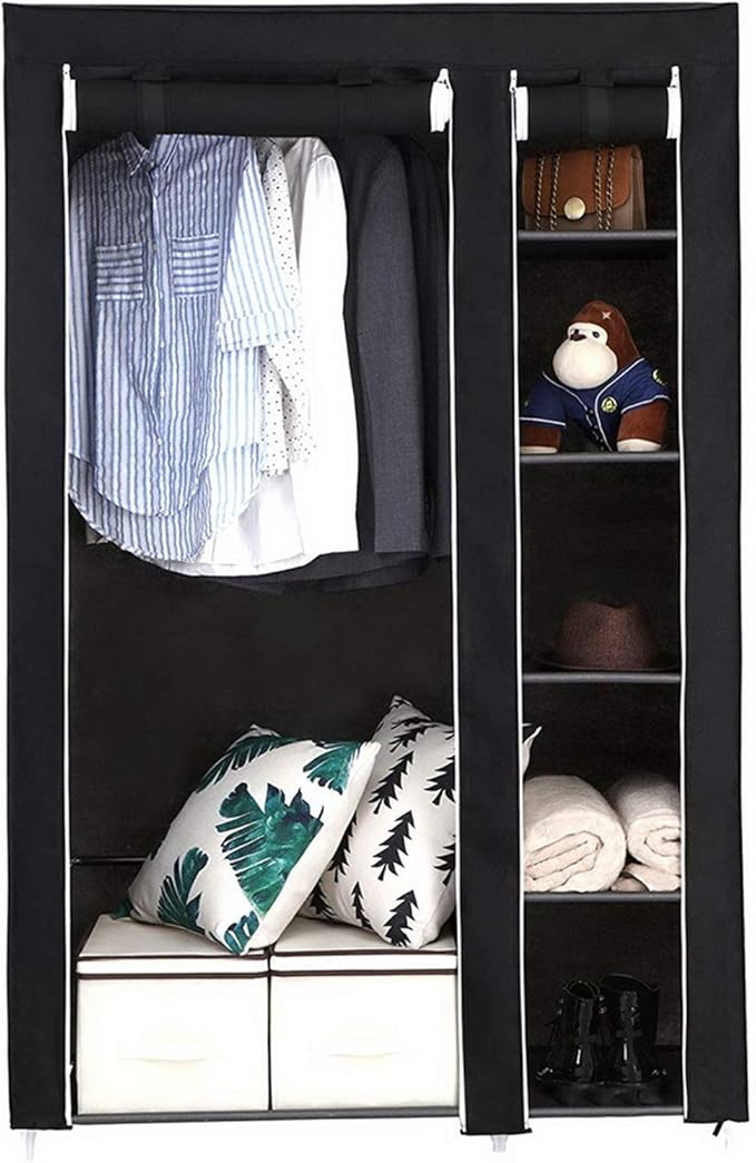 Knocbel Freestanding Closet Organzier, 5 Layer Wardrobe Portable Clothes Garment Rack Dustproof Fabric Cover with Storage She