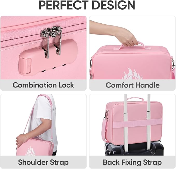 BALEINE Fireproof Document Box with Lock, Portable Fireproof Document Bag Waterproof Fire Proof File Boxes for Documents, Fil
