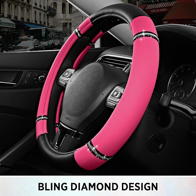 Road Comfort Leather Steering Wheel Cover – Premium Anti-Slip Car Steering Wheel Grip Cover – Universal Fit for 14.5”–15.5” C