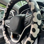 Vintage Groovy Flowers Car Leather Steering Wheel Cover - 15-inch Universal Microfiber- Soft & Breathable & Silicone Anti Sli