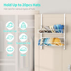 HapiRm Over the Door Hat Organizer - 2 Tier Wall Mounted Hat Rack with 2 Adjustable Metal Basket, Baseball Caps Organizer Sto