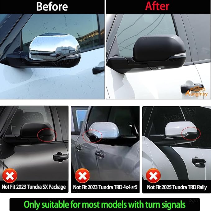 Car Door Rear View Mirror Cap Trim Cover Compatible with Toyota Tundra/Sequoia 2022-2025 Outside Side Rearview Mirror Protector Decoration ABS Accessories, Only Fit With Turn Signal Lights Version