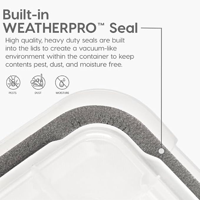 IRIS USA WeatherPro 47 Qt Storage Bins with Lids, 2 Pack, BPA-Free Plastic Gasket Box with Tight Latch and Seal, Stackable Ne