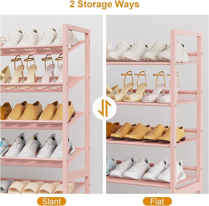 Large Shoe Rack 8 Tier Shoe Organizer, Heavy Duty Metal 4-Tier Stackable Shoe Storage Vertical Shoe Rack for Closet Front Doo