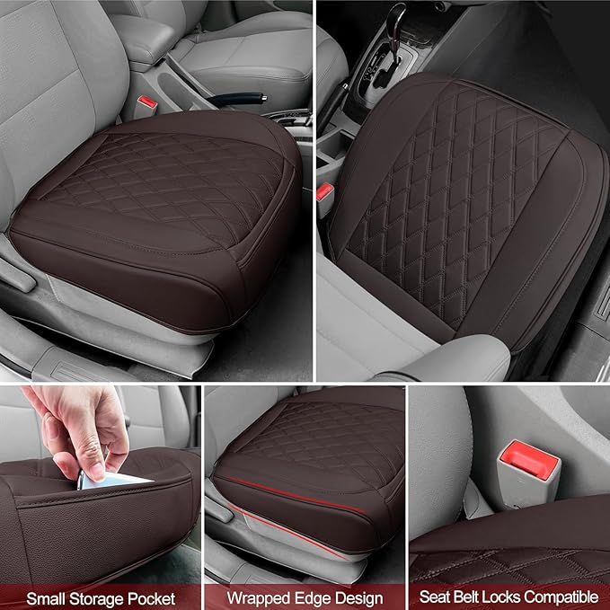 1 Pack Leather Front Car Seat Cover Bottom Car Seat, Anti-Slip and Full Wrap Driver Car Seat Protectors, Luxury Waterproof Bo