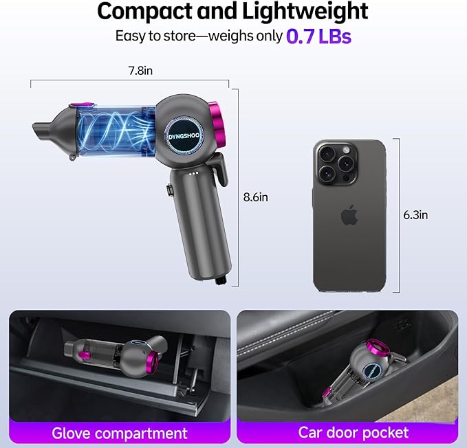 Handheld Car Vacuum Portable Cordless（Equipped with a one-Touch Window Breaker and Seatbelt Cutter ） Car Vacuum Cleaner with 