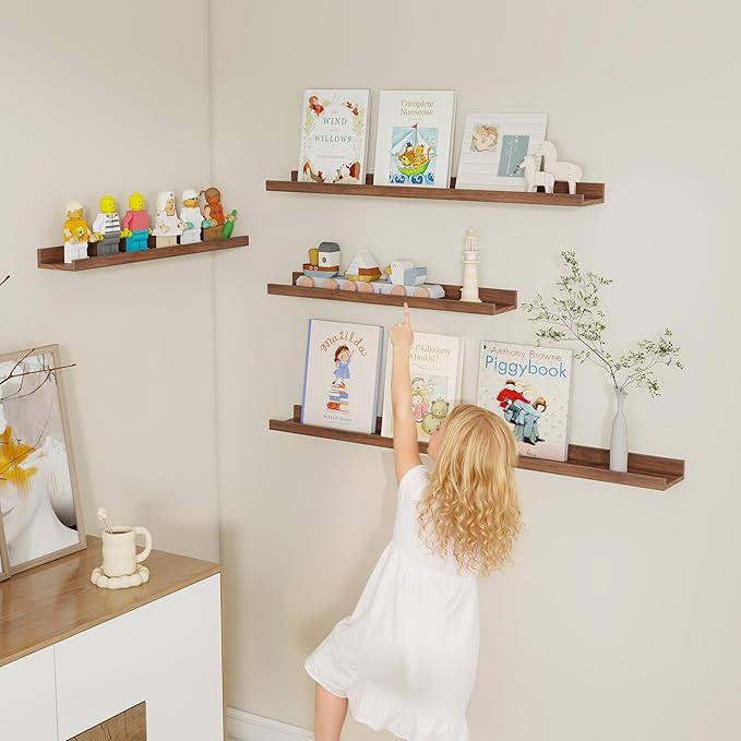 Fun Memories Picture Ledge Shelf, Floating Shelves Set of 4, 32 Inch Picture Shelves for Wall with Ledge, Large Nursery Book 