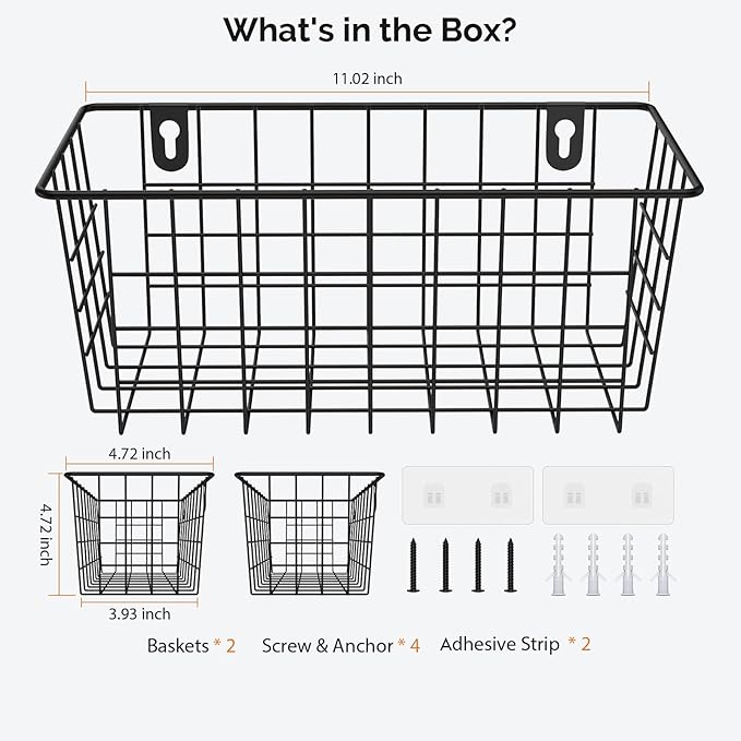 MaraFansie Hanging Kitchen Baskets Wire Storage Basket Adhesive and Screws Basket Over the Cabinet Door Organizer with Adhesi