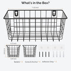 MaraFansie Hanging Kitchen Baskets Wire Storage Basket Adhesive and Screws Basket Over the Cabinet Door Organizer with Adhesi