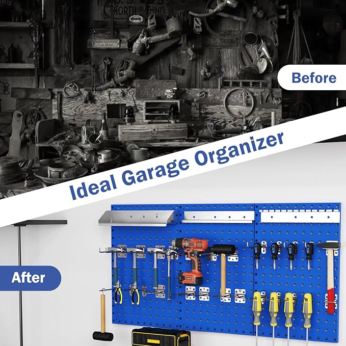 Goplus Garage Pegboard, Metal Pegboard Tool Organizer Kit with 3 Pegboards & 28 PCs Hanging Accessories, Heavy Duty Wall Orga