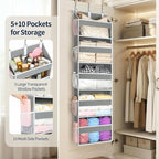 Yecaye 5 Tier Clear Over the Door Organizer Hanging, 5 Large Plastic Pockets and 10 Side Pockets Back of Door Organizer, 56lb