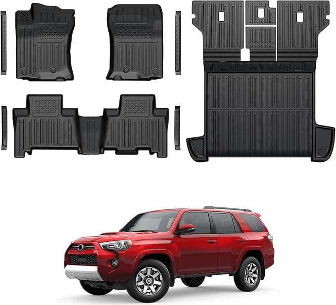 Floor Mats for Toyota 4Runner 2013-2024, All Weather Floor Mats Trunk Cargo Liner with Backrest Protectors Accessories and Door Sill Guards Accessories, Full Coverage Set (Only Fit 5 Seats)